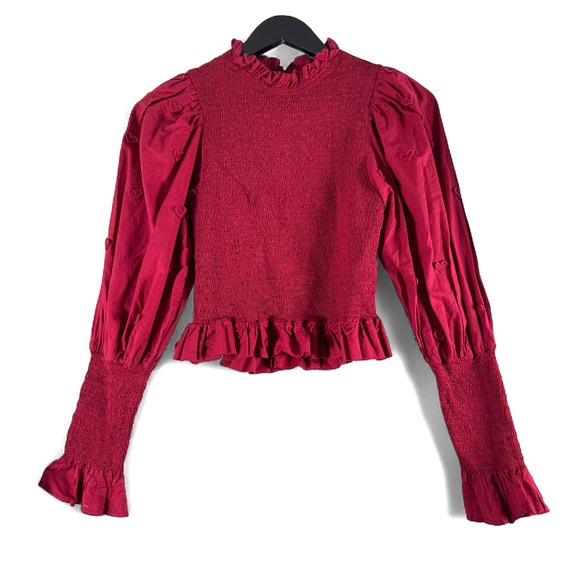 Farm Rio Burgandy 3D Heart Shirt Top Sz S Small - Picture 1 of 5